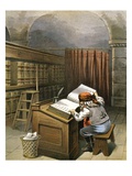 Illustration of Santa Claus checking list of naughty and nice children by William Roger Snow