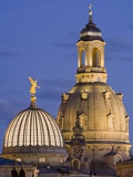 Germany Dresden College of Fine Arts and Frauenkirche at night