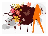 Woman standing by flower pattern