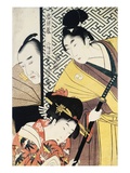Act II of Chushingura, The Young Samurai Rikiya, with Kononami, Honzo Partly Hidden Behind the Door