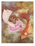 Magazine Illustration of Children and a Large Goldfish by Gustav Tenggren