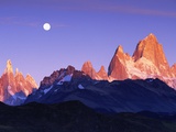 Moon Over Mount Torre and Mount Fitz Roy Peaks
