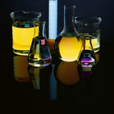 Laboratory Flasks and Beakers Filled with Liquid