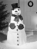 Dapper Snowman Outside a House Photographic Print