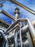 Pipes Overhead at Oil Refinery Photographic Print