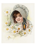 Color Lithograph of a Child with a Bird and Daisies by Maud Humphrey