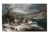 Buy A Winter Landscape with Figures on a Road by a Village at AllPosters.com