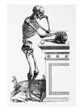Print of a Skeleton Contemplating a Skull