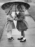 Buy Girls Sharing an Umbrella at AllPosters.com