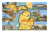 Buy Views and Map of Michigan at AllPosters.com