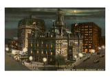Moon over City Hall, Detroit, Michigan