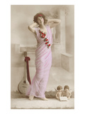 Lady Posing with Mandolin and Cherubs
