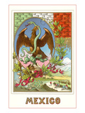 Mexican Motif of Eagle with Snake on Cactus