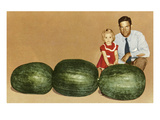 Buy Man and Child with Large Watermelons, Retro at AllPosters.com
