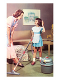 Mother and Daughter with Vacuum, Retro