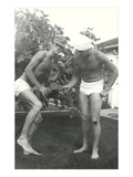 Two Men Horsing Around in Underwear