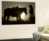 Cowboy With His Horse at Sunset, Ponderosa Ranch, Oregon, USA