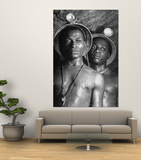 Gold Miners, Wearing Helmets and Perspiring Heavily, Standing in Robinson Deep Diamond Mine Tunnel Laminated Oversized Art