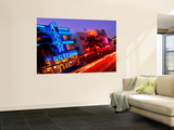Car Light Trails Passing Neon Lights of Art Deco Hotels on Ocean Drive, South Beach, Miami, Florida