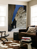 Hiker Beneath the Sheer Rock Walls of Samaria Gorge Laminated Oversized Art