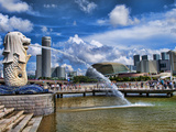 Symbol of Singapore and Downtown Skyline in Fullerton Area, Clarke Quay, Merlion