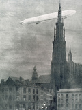 World War I (1914-1918). First German Zeppelin over Antwerpe