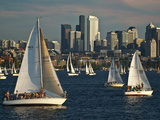 Buy Sailboats Race on Lake Union under City Skyline, Seattle, Washington, Usa at AllPosters.com
