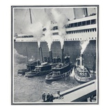 Illustrations of the Olympic in New York Harbour, Surrounded by Tugs.