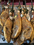 Spanish Hams Hanging in a Restaurant Bodega, Seville, Andalusia, Spain, Europe