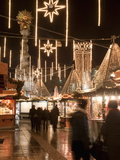 Stalls of Christmas Market, With Baroque Trinity Column in Background, Hauptplatz, Linz, Austria