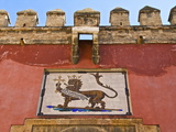 Royal Lion Emblem Fresco and Fortifications Above Entrance of the Alcazar, Seville, Spain