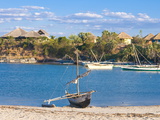 Outrigger Boat Lying on Bank of Sand, Antsanitian Beach Resort, Mahajanga, Madagascar