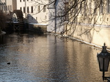 Street Lamp With Icicles and Mill Wheel at Certovka Canal, Mala Strana, Prague, Czech Republic