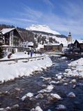 River and Village Church Lech, Near St. Anton Am Arlberg in Winter Snow, Austrian Alps
