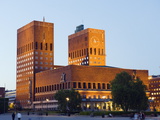Radhus (City Hall) Illuminated at Night, Oslo, Norway, Scandinavia, Europe