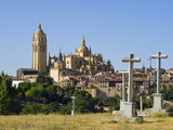 Cemetery Crosses and Gothic Style Segovia Cathedral Dating From 1577, Segovia, Madrid, Spain