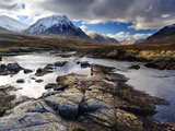 View Over River Etive Towards Snow-Capped Mountains, Rannoch Moor, Near Fort William, Scotland
