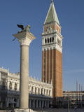 The Lion Column and the Campanile, St. Marks Square, Venice, Veneto, Italy