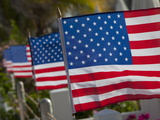 Us Flags Attached to a Fence in Key West, Florida, United States of America, North America