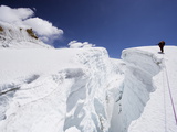 Mountain Guide Traversing a Crevasse, Island Peak, Sagarmatha National Park, Himalayas