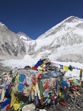 Buy Prayer Flags at the Everest Base Camp Sign, Sagarmatha National Park, Himalayas at AllPosters.com