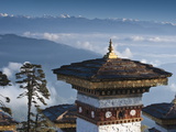 Buddhist Chorten, Dochula Pass, Himalayan Mountain Range in Distance, Bhutan, Asia