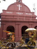 Christ Church and Trishaws, Malacca (Melaka), Malaysia, Southeast Asia, Asia