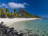 White Sand Beach of the Five Star Hotel Le Paradis, With Le Morne Brabant in Background, Mauritius