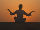 Sunset Meditation in the Desert, Abu Dhabi, United Arab Emirates, Middle East