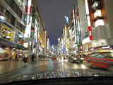 Neon Lights on a Rainy Evening, Blurred Motion From Car, Shinjuku, Tokyo, Japan, Asia