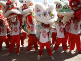 Lion Dance Performers, Chinese New Year, Quan Am Pagoda, Ho Chi Minh City, Vietnam