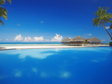 Swimming Pool, Palms and Beach Huts, Maldives, Indian Ocean, Asia