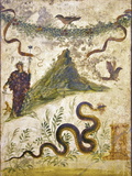 Bacchus Wearing Bunch of Grapes Pours Wine For Panther to Drink, From Pompeii