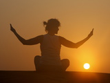 Sunset Meditation in the Desert, Abu Dhabi, United Arab Emirates, Middle East